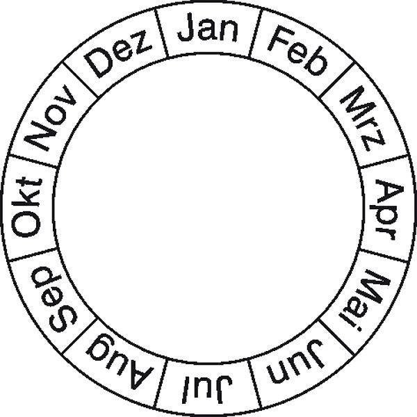SafetyMarking Monatsgrundplakette, Januar - Dezember, Ø 4 cm, Folie, selbstklebend, VE: 8 Stück/Bogen, 30.0814
