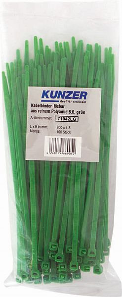 Kunzer Kabelbinder 200 x 4,8 grün (100 Stück) lösbar, 71042LG