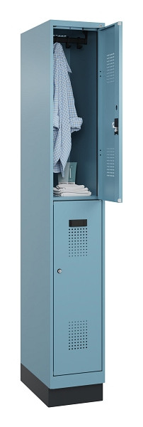 C+P Doppelstöckiger Spind Evolo PLUS, mit Sockel, 2 Fächer, 1950x300x500mm, 0010, Zylinderschloss, 049320-10 S10048