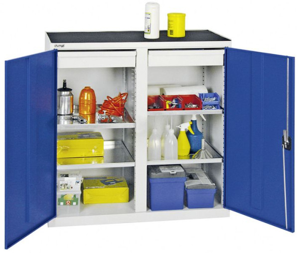 stumpf Werkzeug- und Materialschrank Serie 2000, 7035/5010, 2 Schubladen, Mitteltrennwand, 4 Fachböden, 2002274