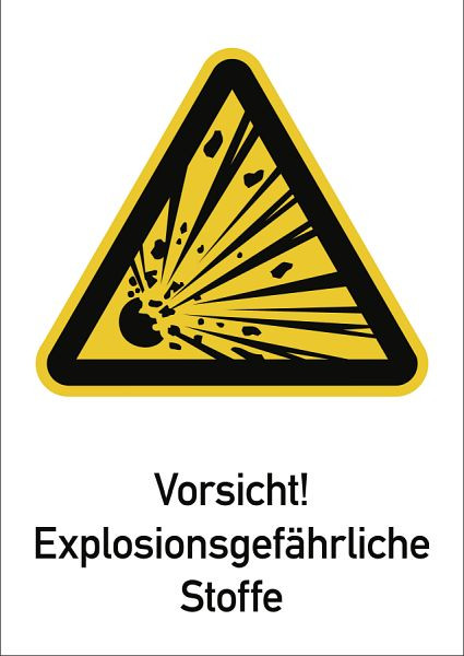 Moedel Vorsicht! Explosionsgefährliche Stoffe ISO 7010, Kombischild, Folie, 131x185 mm, 98987