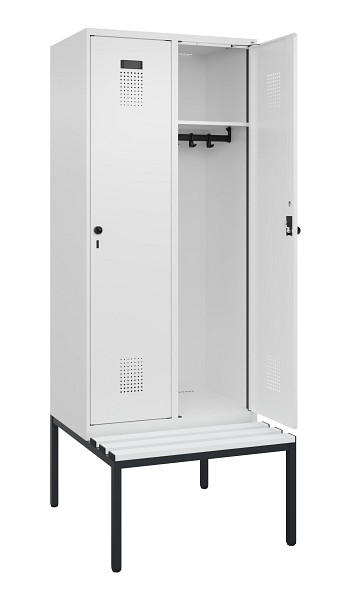 C+P Spind Evolo PLUS, 2 Abteile, 2120x800x815mm, 9016/9016, Haken 4, Drehriegel, Sitzfläche Kunststoff, Sitzbank, 0490507-22 S10074
