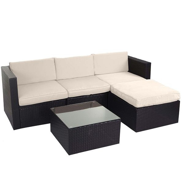 Mendler Poly-Rattan-Garnitur HWC-D28, Gartengarnitur Sofa Set, braun, Polster creme ohne Deko-Kissen/Abdeckung, 58594+58595