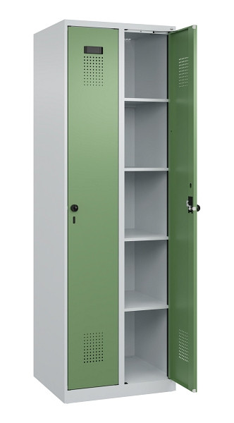C+P Wäsche-Spind Evolo PLUS, 2 Abteile, 1850x600x500mm, 7035/6011, Verschluss Drehriegel, Ablageböden 8, 049000-20B S10010