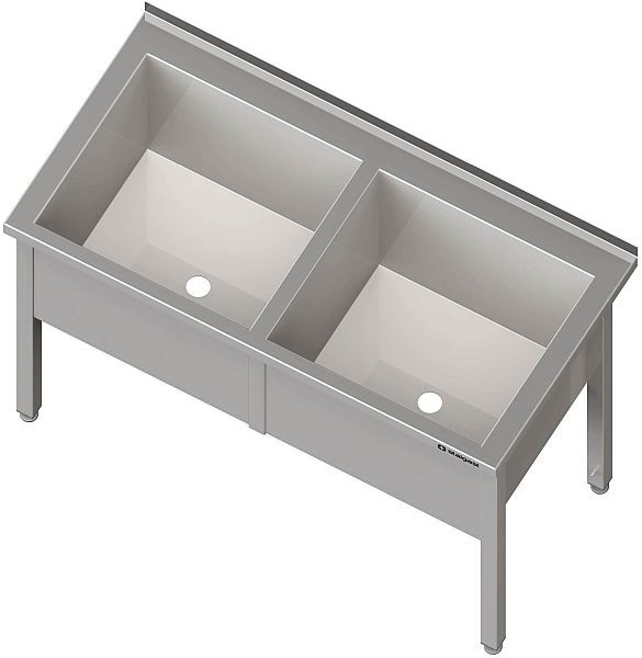 Stalgast Topfspüle mit zwei Becken, 1300x600x850 mm, 400 mm Beckenhöhe, mit Aufkantung, verschweißt, VTS13605A