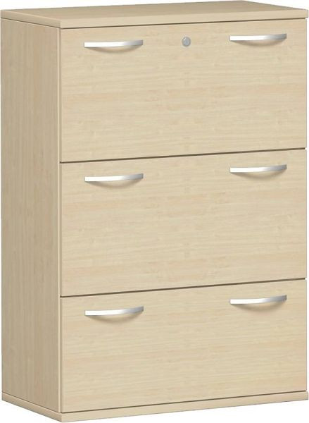 geramöbel Registraturschrank 3 Hängeregistraturen mit Zentralverriegelung und Auszugssperre, abschließbar, 800x425x1152, Ahorn/Ahorn, N-10HR308-AA