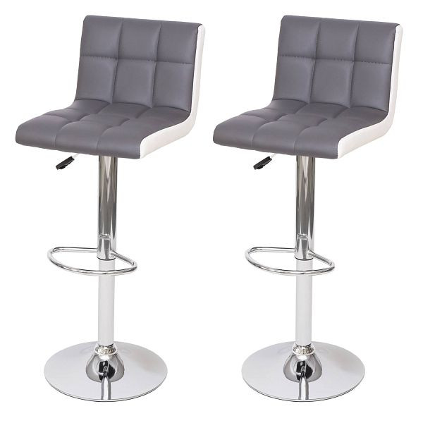 Mendler 2er-Set Barhocker HWC-G87, Tresenhocker Barstuhl, höhenverstellbar, Kunstleder grau-weiß, Chromfuß, 72233