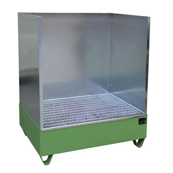 STEIN HGS Auffangwanne Serie 2000/SW, mit Spritzschutzwand, 215 Liter, RAL 6011 resedagrün, Gesamthöhe 1360 mm, lackiert, 4 x 200 Liter Fass, 79195.0010