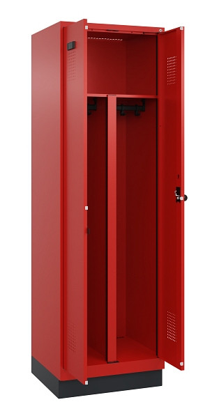C+P PSA Schwarz-Weiß-Spind Evolo PLUS, mit Sockel, 2 Abteile, 1950x600x500mm, 30, RAL 3020 Verkehrsrot, Drehriegel, 049022-20P S10025