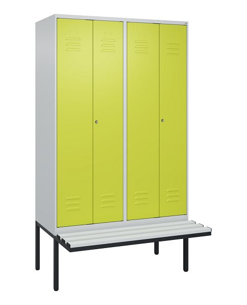 C+P Umkleidespind Classic PLUS, Doppel-Spind, 4 Abteile, 2120x1200x815mm, 7035/0024, Zylinderschlösser, Untergestell & Sitzfläche, 0800427-40P S10025