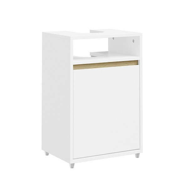 SoBuy Waschbeckenunterschrank Weiß mit U-Aussparung, mit offenem Fach und Türfach, Standschrank aus Spanplatte, 40×36×60 cm, Tragkraft 40 kg, BZR222-W