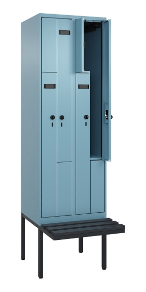 C+P Z-Spind Evolo PLUS, Bank, 4 Fächer, 2120x600x815mm, 0010/0010, Drehriegel, Material Sitzfläche Kunststoff, 0490437-204 S10076