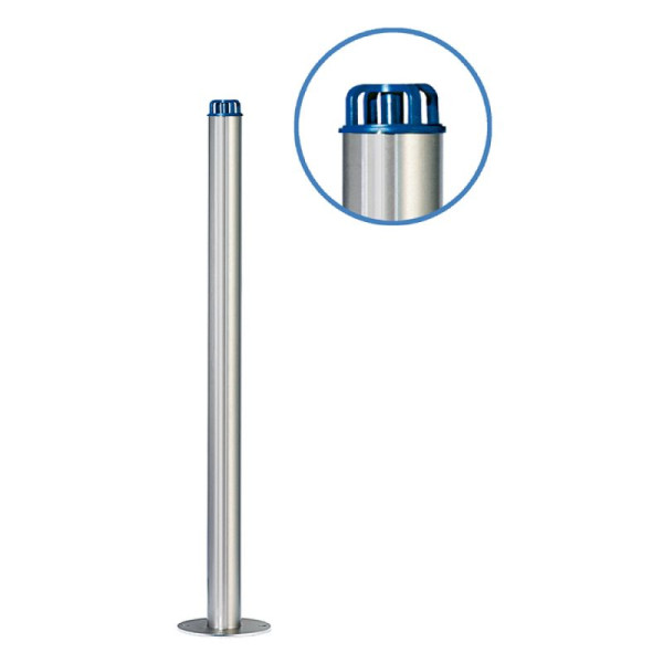 Stein HGS Absperrpfosten "Acero Kettenkopf" (V2A) Ø61mm, aus Edelstahl, zum Einbetonieren, glasperlengestrahlt, Kappe: blau RAL 5010, 13022-gg2