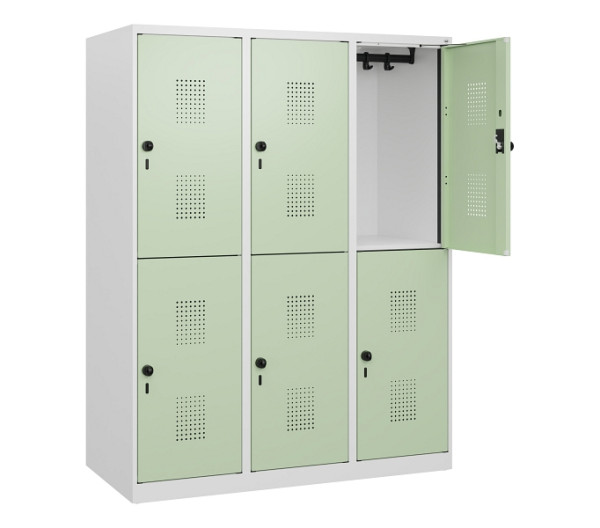 C+P Doppelstöckiger Spind Evolo PLUS, 6 Fächer, 1530x1200x500mm, 9016/6019, Drehriegel, 0493005-32 S10021
