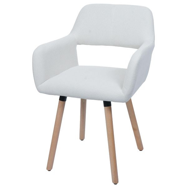 Mendler Esszimmerstuhl HWC-A50 II, Stuhl Küchenstuhl Polsterstuhl, Holz Stoff/Textil Cord (400g/m²) FSC®, creme-weiß, 108878
