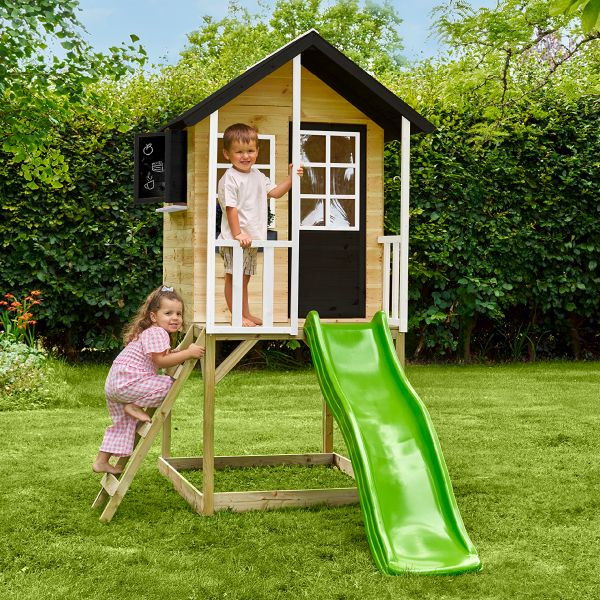 Zwerkules Spielhaus Holli inkl. Rutsche Natur/Weiß/Grau 270x148x224cm, ZW3731