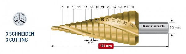 Karnasch Stufenbohrer Spirale HSS-XE TIN d=6-30mm, 213003
