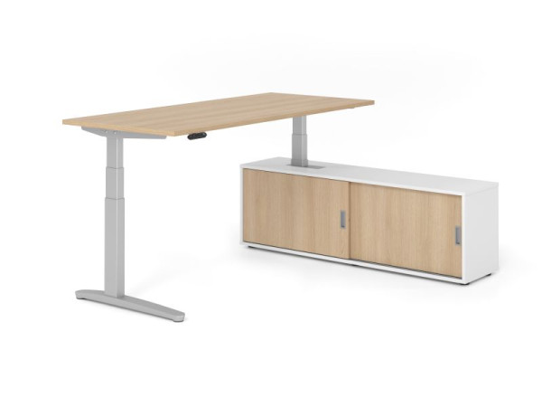 Hammerbacher Schreibtisch XBHM19, 180x80cm, Platte: Eiche, 25mm dick, C-Fuß Gestell Silber, Höhe: 65 - 129 cm, Ahorn, SB/E/S/W/E, VXBHM19SB/E/S/W/E