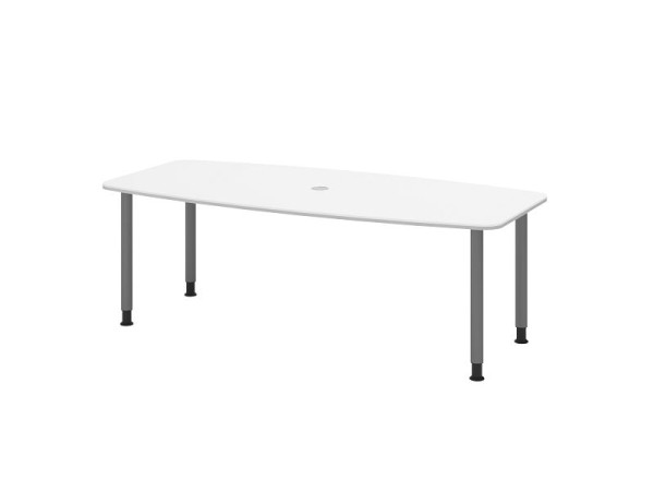 Hammerbacher Konferenztisch KT22C, 220 x 105 cm, Platte: Weiß, 25 mm dick, Vier-Fuß-Gestell Graphit, Rundrohr 6 cm, Arbeitshöhe 72-74 cm, VKT22C/W/G