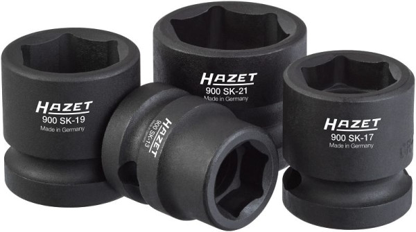 Hazet Schlag-, Maschinenschrauber Steckschlüsseleinsatz Satz, Vierkant hohl 12,5 mm, Außen-Sechskant-Tractionsprofil, 13, 17, 19, 21, 900SK/4