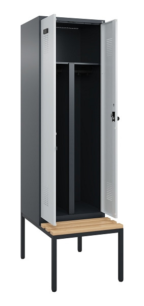 C+P PSA Doppel-Spind Evolo PLUS, Bank, 2 Abteile, 2120x600x815mm, 7016/7035, Drehriegel, Sitzfläche Buche-Hartholz, Sitzbank, 0490527-20P S10017