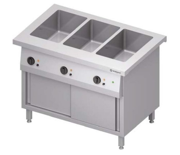 Stalgast Bain-Marie-Station "Free Flow" 4x GN1/1-Becken, mit Schiebetüren, 1465x735x880 mm Edelstahlabdeckung, FF14113