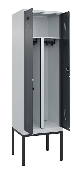 C+P PSA Doppel-Spind Evolo PLUS, Gestell, 2 Abteile, 2120x600x500mm, 7035/7016, Zylinderschloss, 0490327-20P S10039