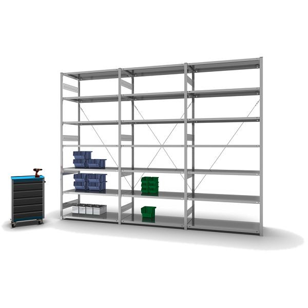 hofe Fachboden-Grundregal, 3000x600x1300 mm, 7 Fachebenen, verzinkt, 330 kg Fachlast, 2100 kg Feldlast, einseitige Bedienung, HZG30613XS
