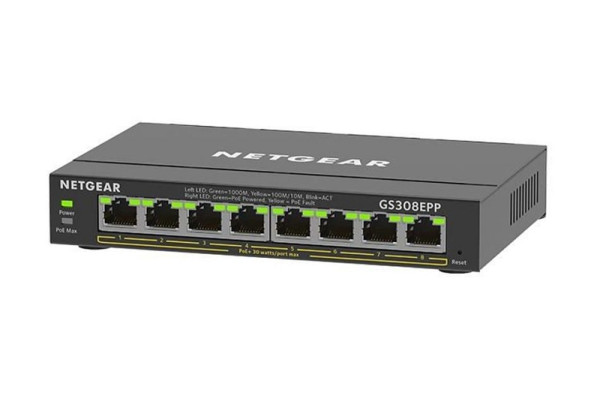 Netgear 8-Port Gb Smart Managed Plus Switch, PoE+, lüfterlos, GS308EPP-100PES