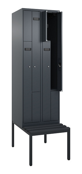 C+P Z-Spind Evolo PLUS, Bank, 4 Fächer, 2120x600x815mm, 7016/7016, Zylinderschloss, Sitzfläche Kunststoff, Sitzbank, 0490537-204 S10097