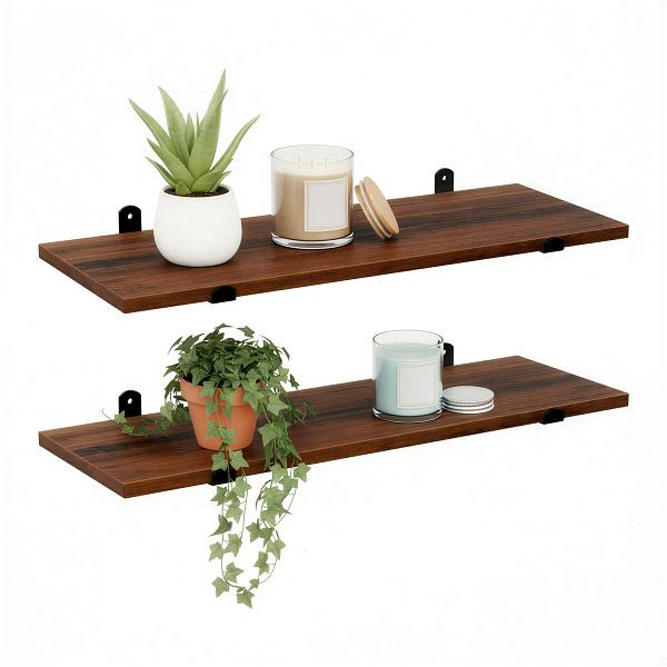 SONGMICS Wandregale Set mit 2, 60 x 20 x 7 cm, schwimmende Regale, Retro-Stil, Kapazität 15 kg pro Stück, VE: 2 Stück, MDF Braun und Schwarz, LWS04NB