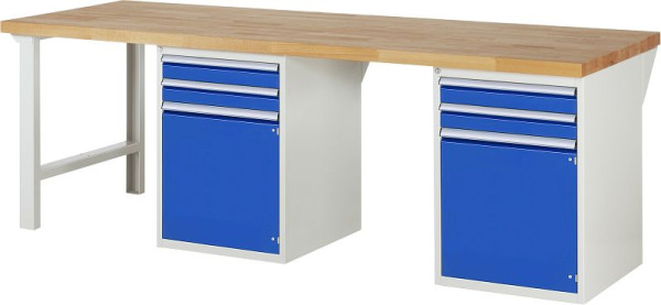 RAU Werkbank Serie 7000 - Modell 7503-8, B2500 x T900 x H890 mm, Systemunterbau B2500 x T850 x H850 mm, mit 4 Schubladen und 2 Türen, 03-7503A8-259B4M.11