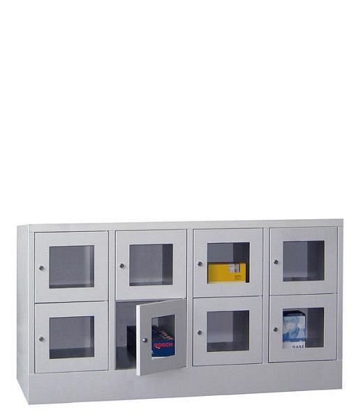 Pavoy Schließfachschrank mit Sockel 855/500/1600, 4b x 2h, Zylinderschloss, Abteilbreite 400, Sichtfenster, 61213-424-091-910905