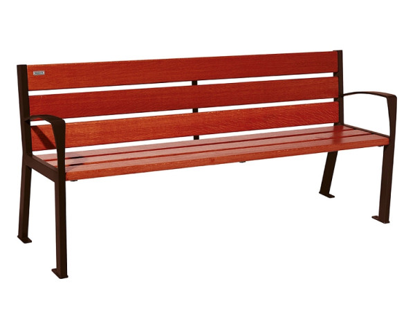 Procity Sitzbank Silaos 6 Holzlatten, 1800 mm, Mit Armlehne, Holz & Stahl, Mahagoni/RAL 8017, 209612.8017.ACAJ