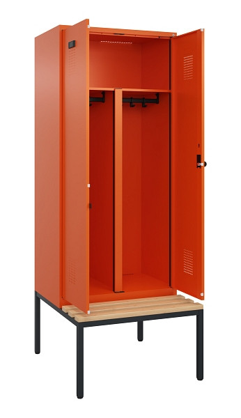 C+P PSA Doppel-Spind Evolo PLUS, Bank, 2 Abteile, 2120x800x815mm, 2004/2004, Drehriegel, Sitzfläche Buche-Hartholz, Sitzbank, 0490527-22P S10023