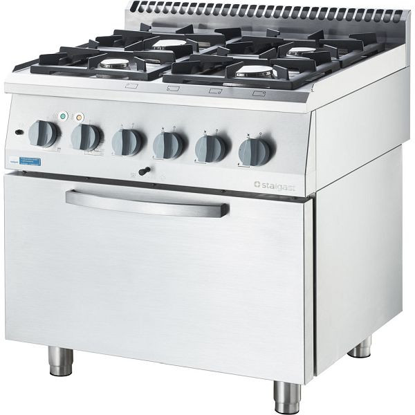 Stalgast Gasherd ECO 4 Brenner mit Elektro-Heißluftofen (600 x 400 mm / GN 1/1) Serie 700 ND - G20, 4-Brenner (4x3,5 kW), SL33444SE