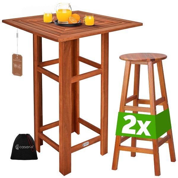 casaria Stehtisch mit 2 Barhocker Set 3-tlg Akazienholz, 996874