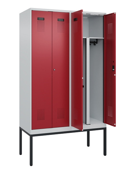 C+P PSA Doppel-Spind Evolo PLUS, Gestell, 4 Abteile, 2120x1200x500mm, 7035/3003, Zylinderschloss, 0490327-40P S10031