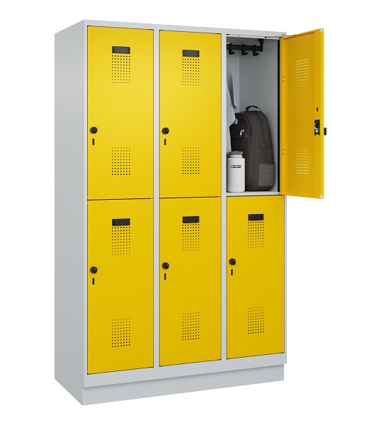 C+P Doppelstöckiger Spind Evolo PLUS, mit Sockel, 6 Fächer, 1950x1200x500mm, 703, RAL 1023 Verkehrsgelb, Drehriegel, 049320-32 S10001