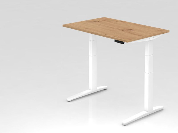 Hammerbacher Schreibtisch XBHM12, 120 x 80 cm, Platte: Asteiche, 25 mm dick, ABS Dickkante, Rechteckform, Weiß, VXBHM12/R/WW