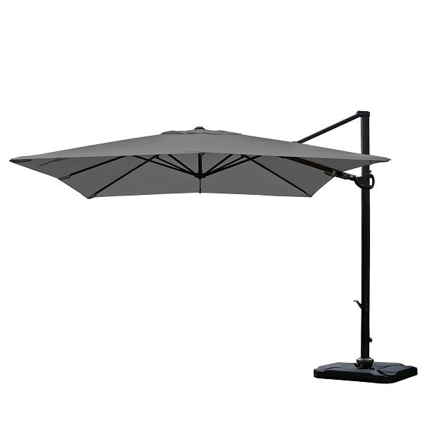 Mendler Gastronomie-Ampelschirm HWC-A39, 3x3m (Ø4,24m) schwenkbar drehbar, Polyester/Alu 31kg, anthrazit mit Ständer, 59353+59358