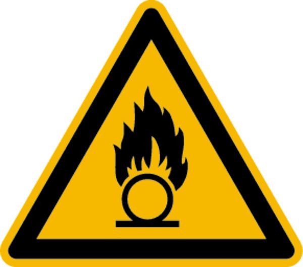Schilder Klar Warnzeichen Warnung vor brandfördernden Stoffen DIN EN ISO 7010-W028, 100 mm Folie selbstklebend, 1508/61