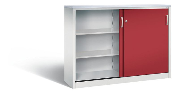 C+P Sideboard mit Schiebetüren Acurado, H1200xB1600xT400mm, Farbe: Lichtgrau / Rubinrot, Bügelgriff, 3 OH, 2147-1200 S10313