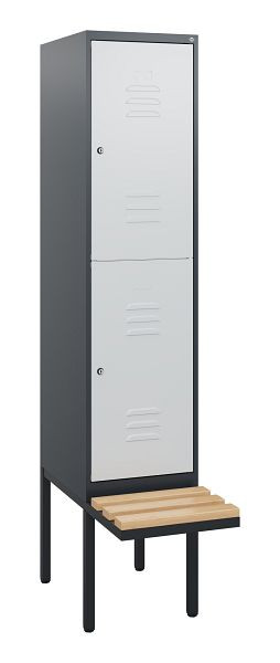 C+P Doppelstöckiger Spind Classic PLUS, 1950x400x815mm, 7016/7035, Zylinderschlösser, Sitzleisten aus Buche, schwebende Sitzfläche, 0803405-12 S10043