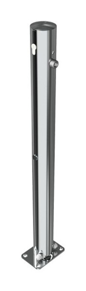 Schake Sperrpfosten aus Edelstahl Typ 4072UZ, umlegbar, Ø 76mm, mit Profilzylinder, zum Aufdübeln, geschliffen, mit 1 Öse, 4072UZ+1