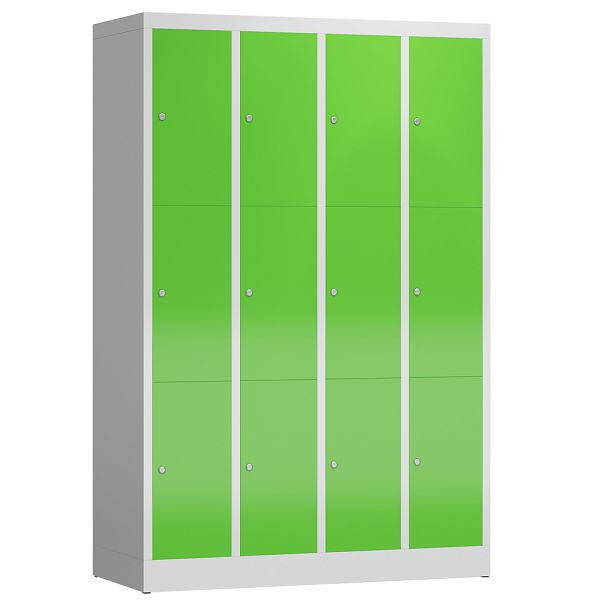 Lüllmann ClassiX Schließfachschrank, 4 Abteile à 3 Fächer, 1800 x 1185 x 500 mm, lichtgrau/gelbgrün, X-520345