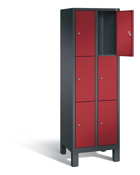 C+P Schließfachschrank Evolo, H1850xB610xT500mm, Farbe: Schwarzgrau / Rubinrot, 48010-203 S10089