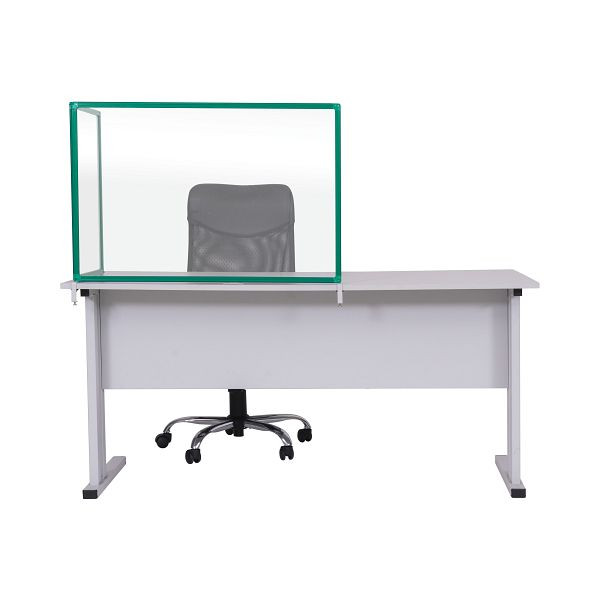 Bi-Office Duo Trennwand, Spritzschutz Acryl, zwei Tafeln, Winkel der zweiten Tafel einstellbar, Grüner Aluminiumrahmen, 90x60cm und 45x60cm, AC03209141
