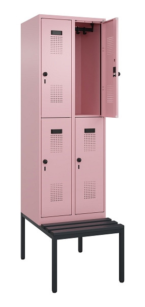 C+P Doppelstock-Spind Evolo PLUS, Bank, 4 Fächer, 2120x600x815mm, 3015/3015, Drehriegel, Sitzfläche Kunststoff, Sitzbank, 0493507-20 S10105