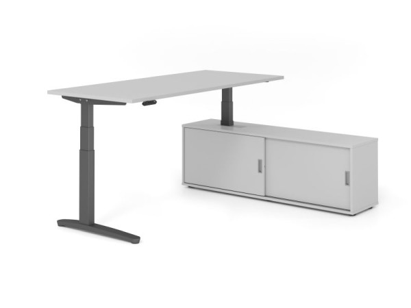 Hammerbacher Schreibtisch XBHM19, 180x80cm, Platte: Grau, 25mm dick, C-Fuß Gestell Graphit, Höhe: 65 - 129 cm, Ahorn, SB/5/G/5/5, VXBHM19SB/5/G/5/5